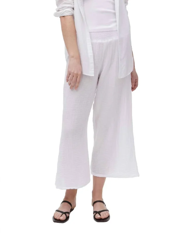 elegant high-waist pants -Medina Cropped Gauze Pant In White