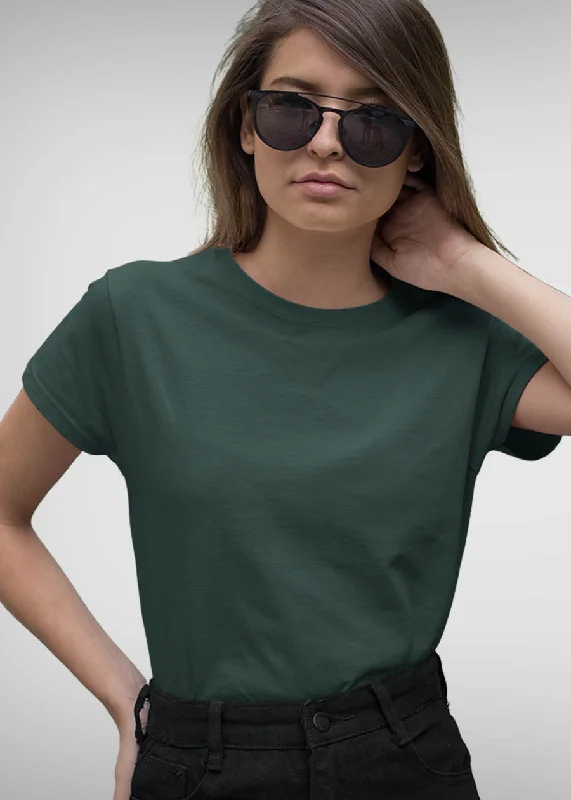 long tunic tops for leggings -Women Solid Half Sleeve T-Shirt - Moss Green