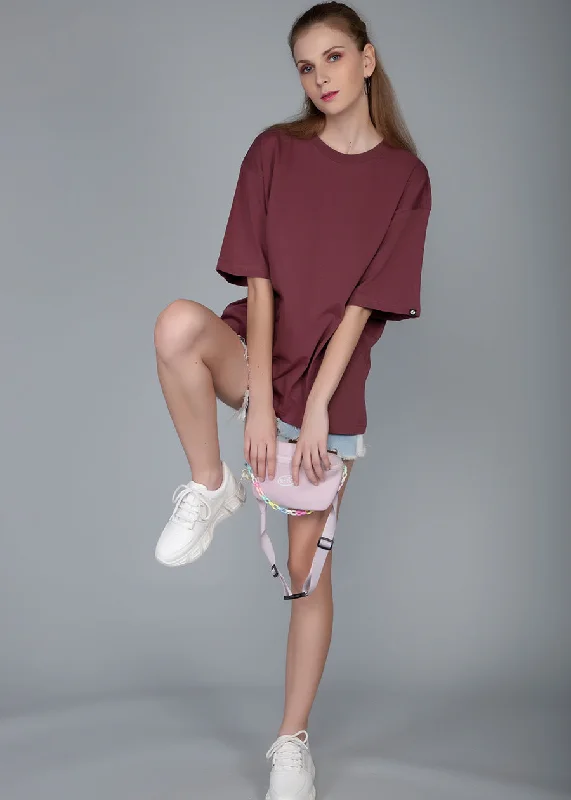 soft fabric tops for women -Mauve Taupe Solid Oversized T-shirt Women | Pronk