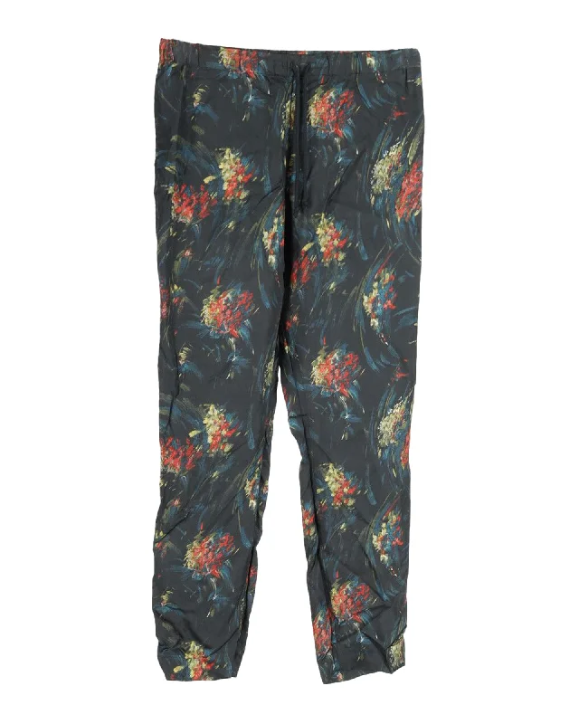 fleece-lined pants for women -Dries Van Noten Floral Trousers in Black Viscose