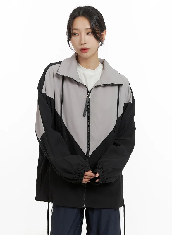 oversized coats for women -Zip-Up Color Block Jacket CM426