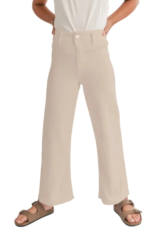 elegant pants for women -Tween Clear Eyes Wide Leg Denim Pants In Cream