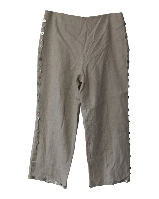 baggy trousers for women -Staud Ravella Pants with Button Details in Beige Linen