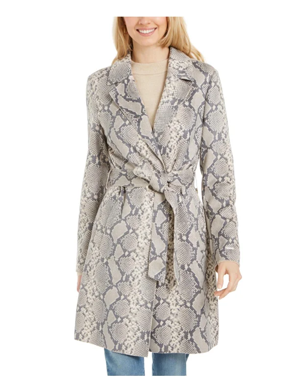 floral print jackets for women -Womens Snake Print Long Trench Coat