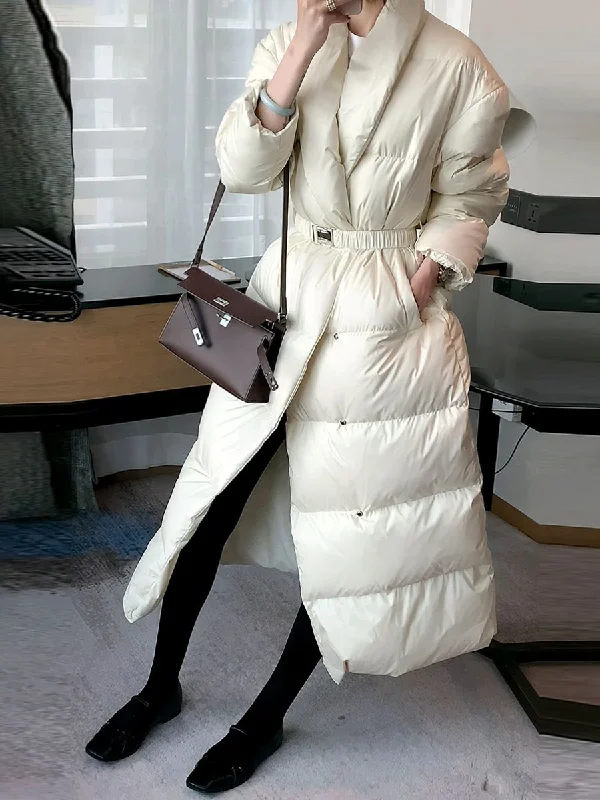 women's varsity jackets -Shawl Collar Long Down Puffer Coat