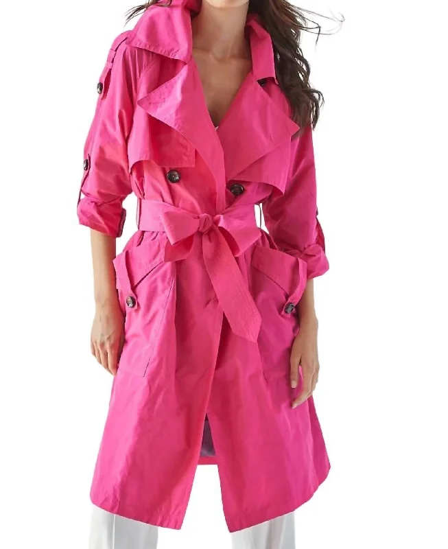 vintage-inspired jackets for women -Raphael Trench Coat In Fuchsia