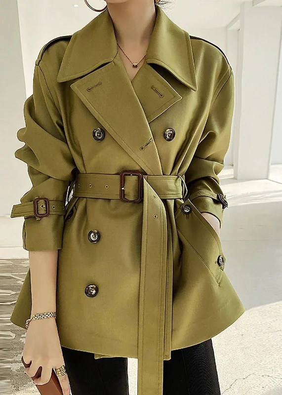 women's quilted jackets -Double Breasted Belted Twill Trench Coat