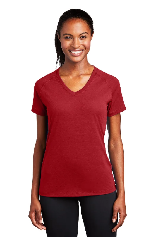 casual blouses with sleeves -Sport-Tek Womens Ultimate Performance Moisture Wicking Short Sleeve V-Neck T-Shirt - True Red