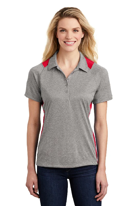 casual oversized tops for women -Sport-Tek Womens Heather Contender Moisture Wicking Short Sleeve Polo Shirt - Heather Vintage Grey/True Red