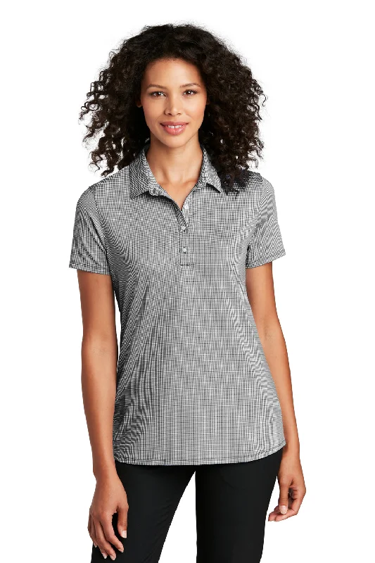 sleeveless blouses for work -Port Authority Womens Gingham Moisture Wicking Short Sleeve Polo Shirt - Black/White