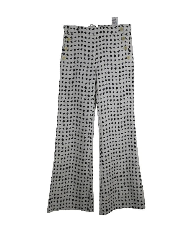 non-slip workout pants for women -Max Mara Zirlo Star Print Flared Pants in White Cotton