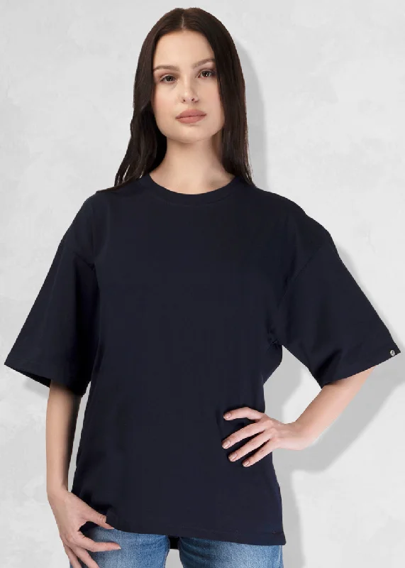 women's halter tops -Solid Women Oversized T-Shirt - Classic Navy