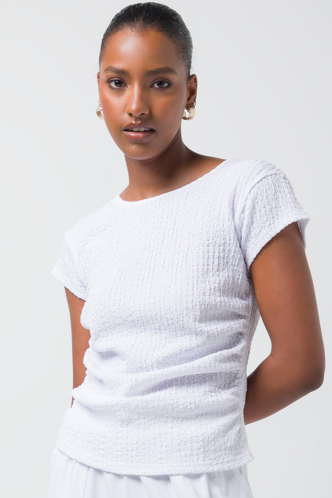 women's wrap tops -Textured Knit Top White