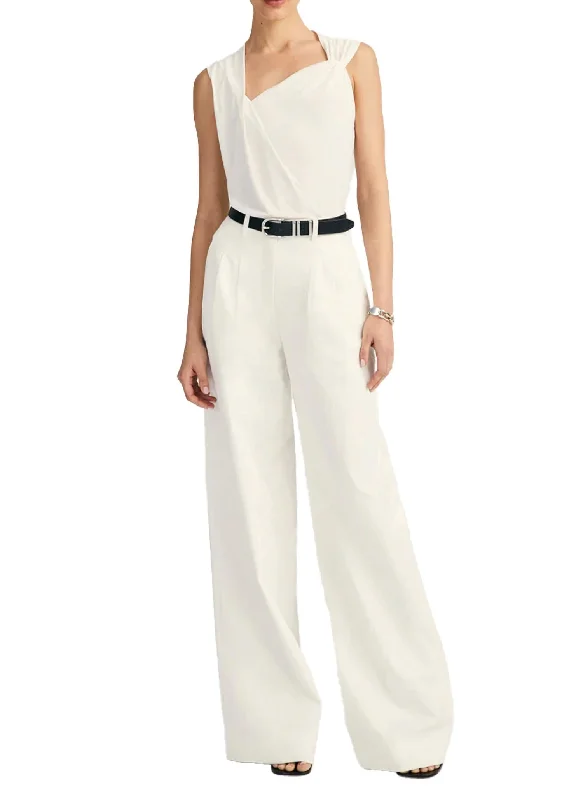 thermal pants for women -Juliana Wide Leg Pleat Front Trouser In Blanc