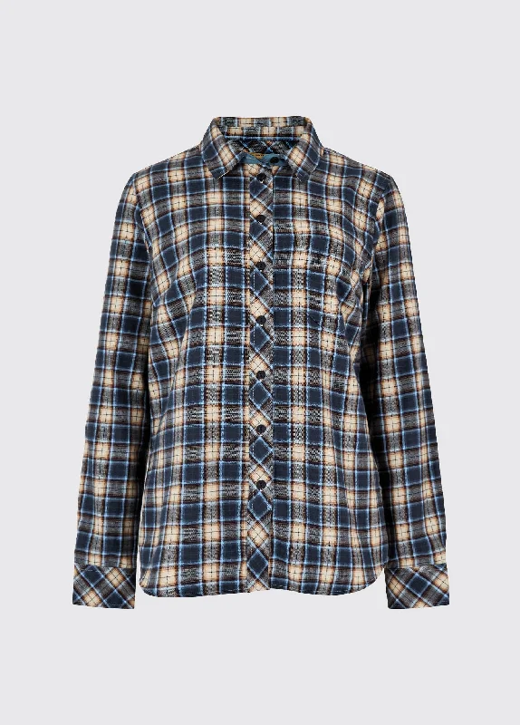 women's tunic tops -Japonica Check Shirt - Peacock Blue