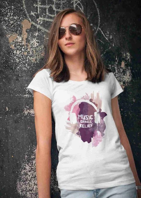 breathable tops for women -Music Brings Relief Women Half Sleeve T-Shirt