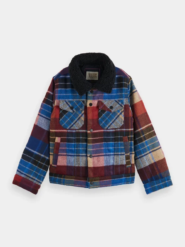 women's raincoats -Kids - Wool-blend check trucker jacket