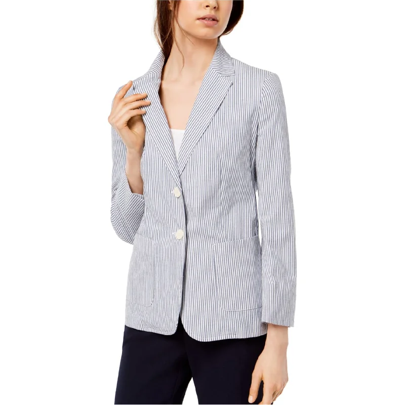 women's biker jackets -MaxMara Womens Striped Two Button Blazer Jacket, Blue, 14