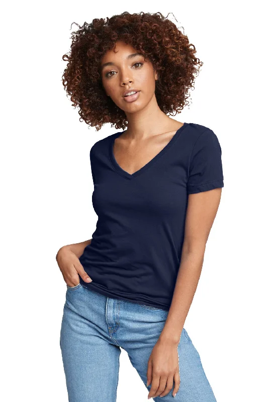 long tunic tops for leggings -Next Level Womens Ideal Jersey Short Sleeve V-Neck T-Shirt - Midnight Navy Blue