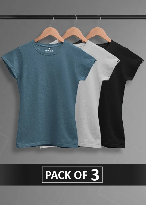 draped tops for women -Solid Half Sleeve T-Shirt Women Combo - Pack of 3