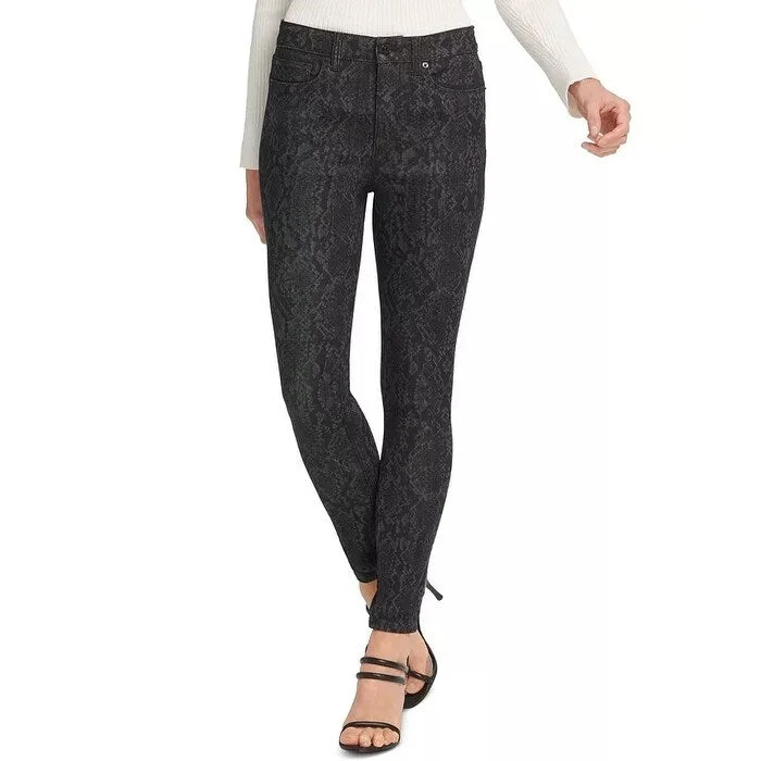 non-slip workout pants for women -DKNY Women's Printed High-Rise Skinny Jeans Med Gray Size 24