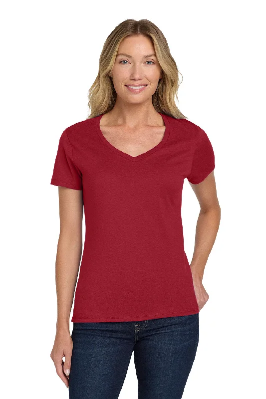 warm tops for women -Hanes Womens Nano-T Short Sleeve V-Neck T-Shirt - Deep Red