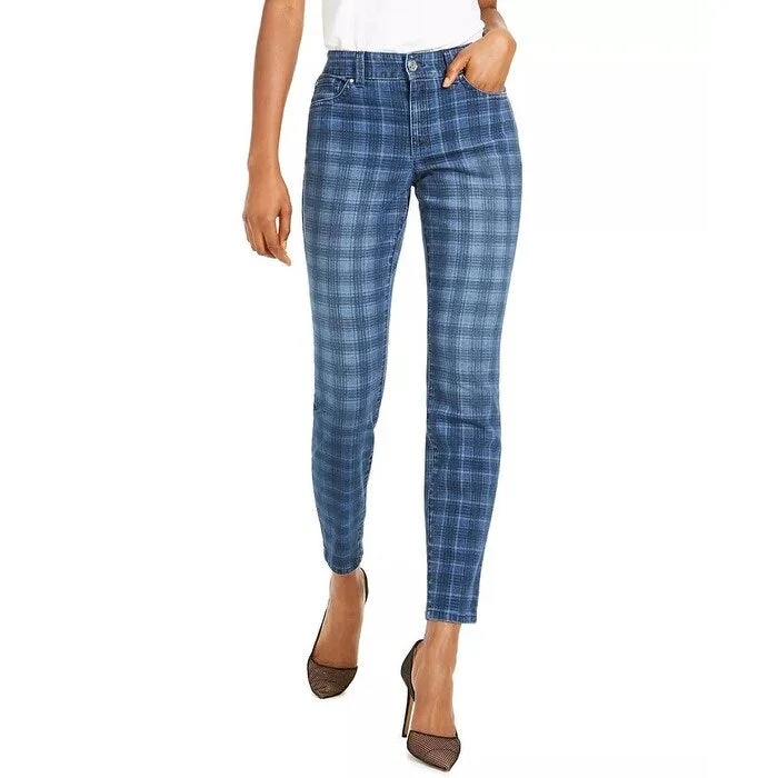 comfy pajama pants for women -INC International Concepts Women's Plaid Skinny Jeans Blue Size 16