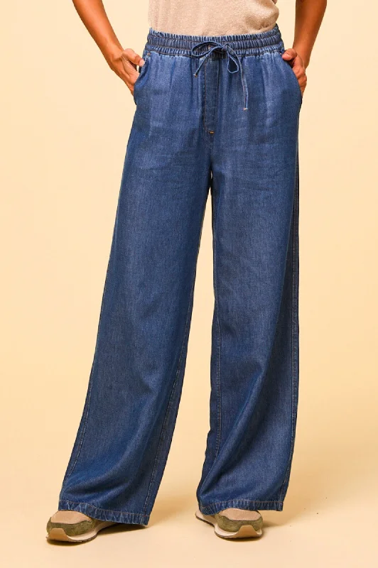 holiday pants for women -Juliana Drawstring Trouser | Chambray Blue