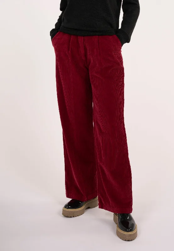 comfortable wide-leg pants -POSEY loose corduroy pant - Rhubarb