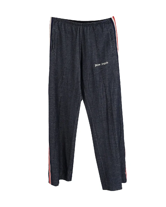 urban style pants for women -Palm Angels Elasticated Loose Track Pants in Navy Cotton