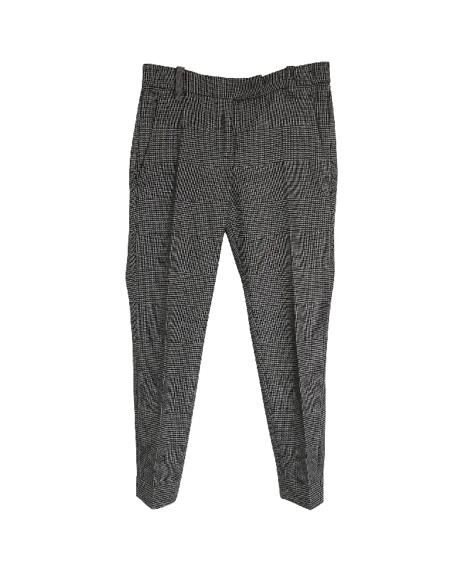 ankle-length leggings for women -Brunello Cucinelli Prince of Wales Trousers in Grey Lana Vergine