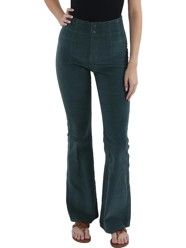 retro-style pants for women -Womens High Rise Corduroy Flared Jeans