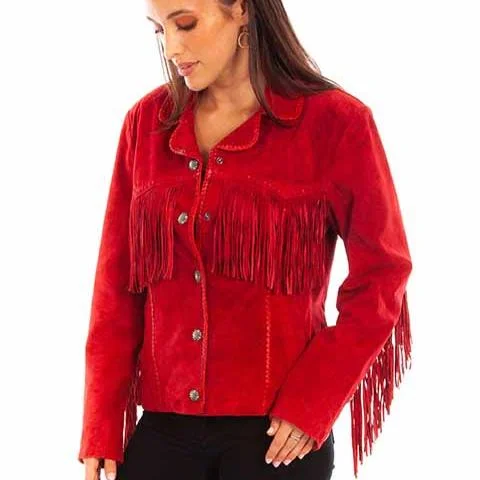 quilted bomber jackets for women -Scully Women's Suede Fringe Jacket in Red