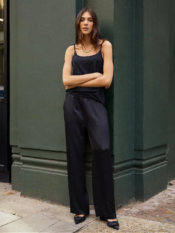 urban style pants for women -Megan Satin Palazzo Trousers | Caviar Black