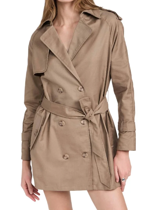 asymmetrical coats for women -Trencherous Mini Coat In Beige