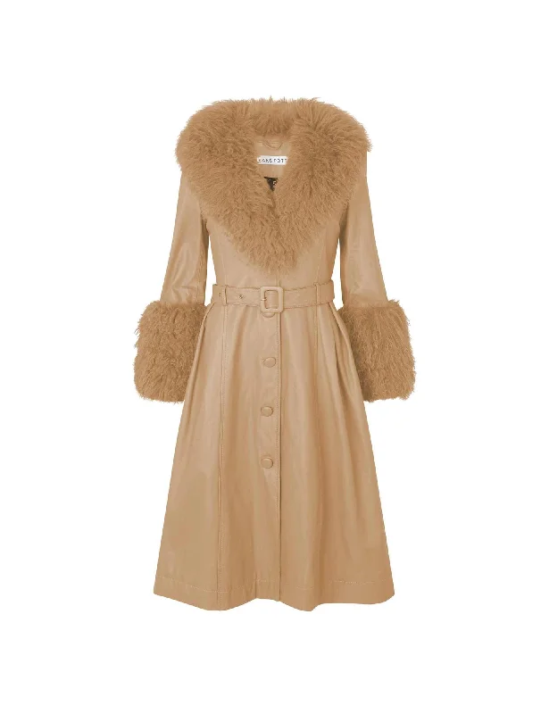 fur-trimmed coats for women -Foxy Shearling Coat — Beige