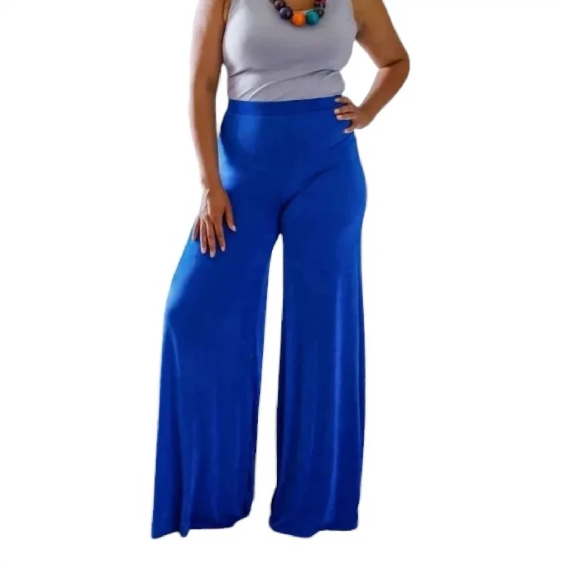 women's flared pants -Slink Fabric Palazzo Pants In Blue