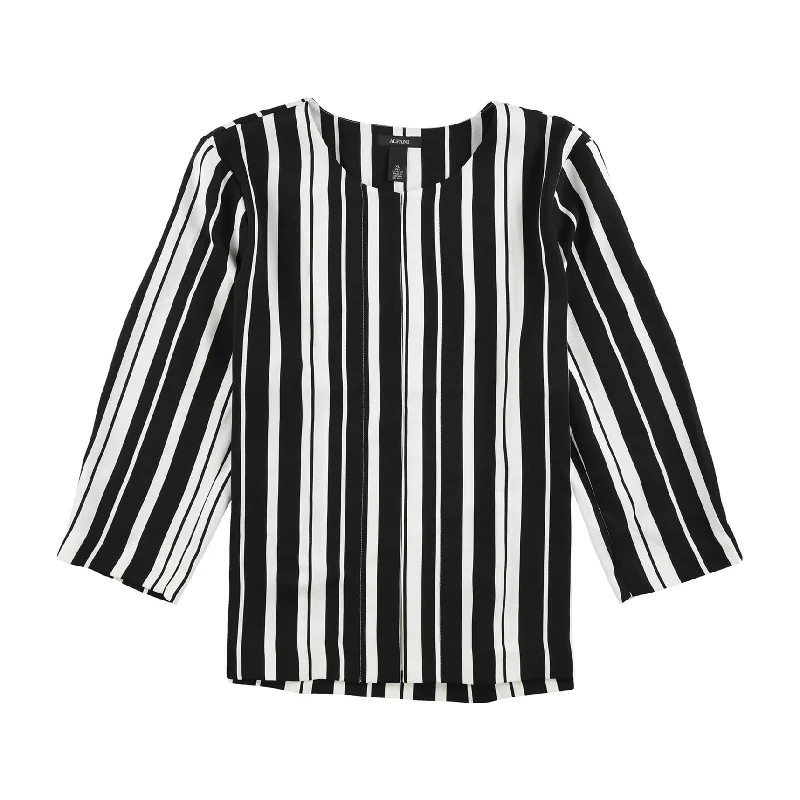 thick winter coats for women -Alfani Womens Striped Blazer Jacket, Black, X-Large