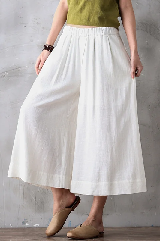 women's flared pants -Summer Women Casual Wide Leg Dress Pants Cropped Trousers K7054