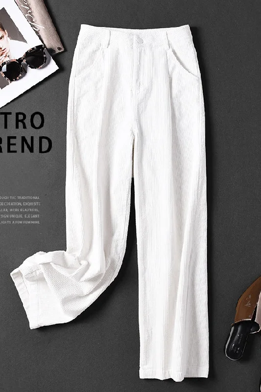 casual capri pants for women -Women Loose Wide Leg Corduroy Pants K1428