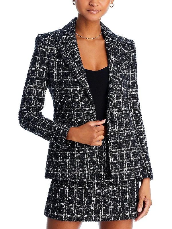 high collar coats for women -Macey Womens Tweed Notch Collar One-Button Blazer