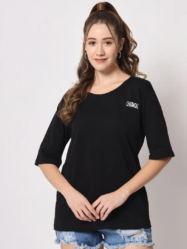 button-up shirts for women -Round Neck Drop Shoulder Cotton T-shirt