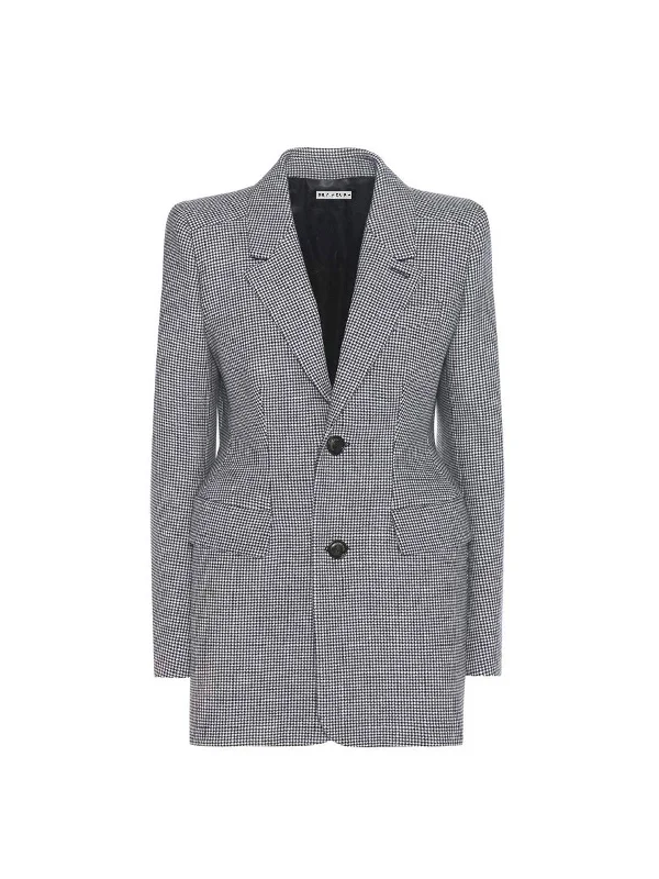 women's hooded coats -Gray Tailored Plaid Blazer Dress