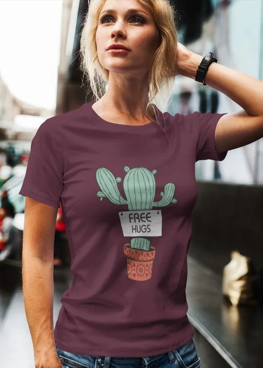 women's off-shoulder tops -Free Hugs Women Half Sleeve T-Shirt