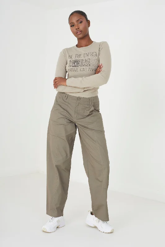 flannel pants for women -KHAKI UTILITY STYLE CARGO TROUSER