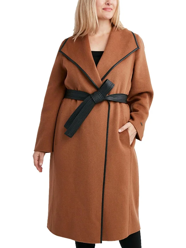 business casual coats for women -Plus Womens Wool Blend Long Trench Coat