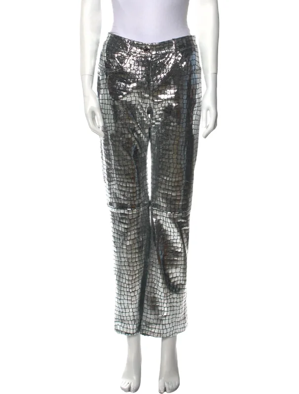 women's elastic waist pants -Alligator Pants In Silver