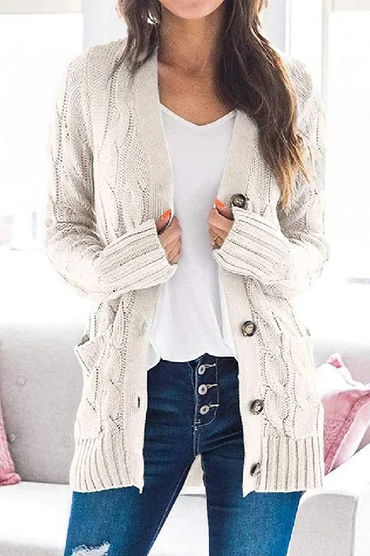 women's off-shoulder tops -Knitted Solid Color Button Down Chunky Outwear Cardigan