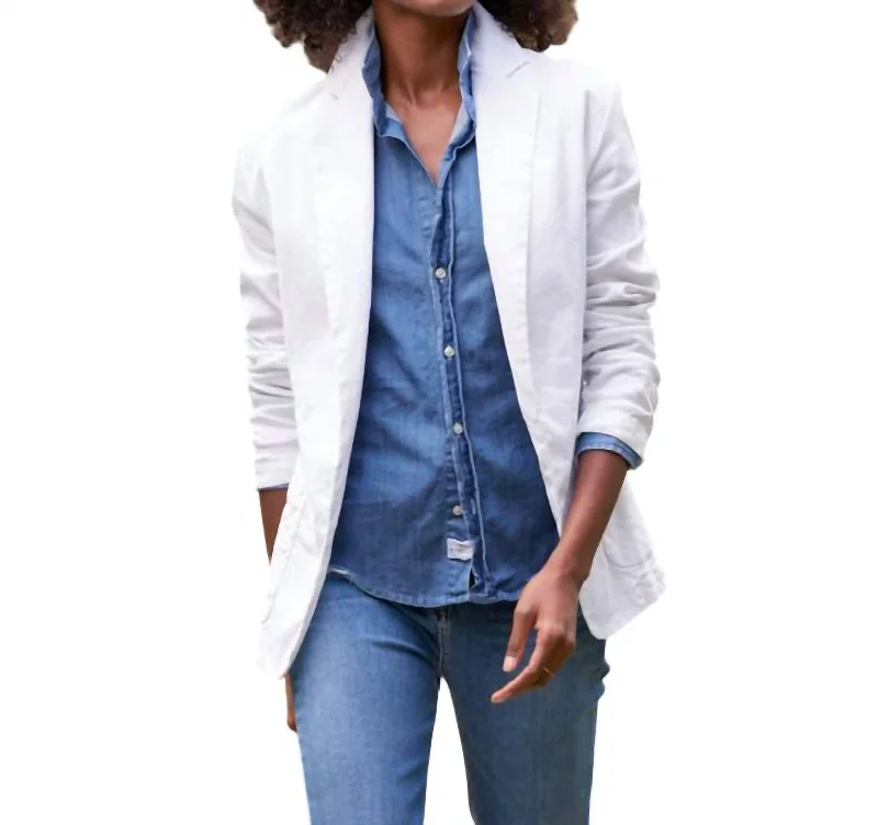 winter parkas for women -Tailored Linen Blazer In White