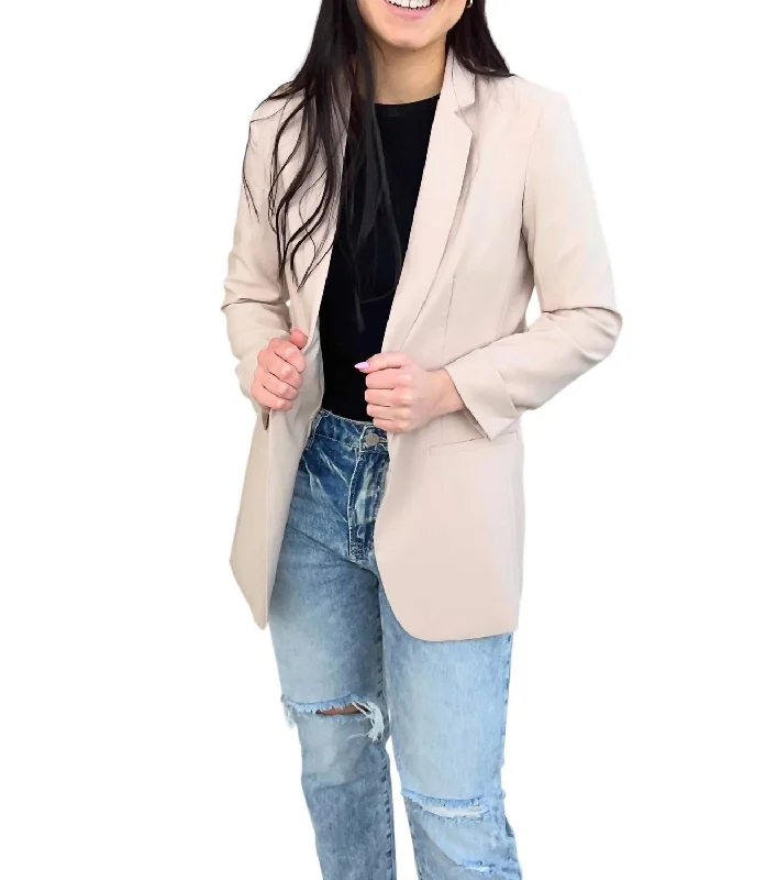 women's leather jackets -Basic Blazer In Beige